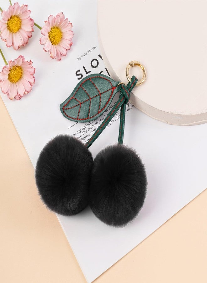Clofiak Cherry Pom Pom Keychain, Fluffy Car Keychain Pompom Key Chains Charm for Handbags, Purses, Handbags for Women Girl (Black) - Image 4